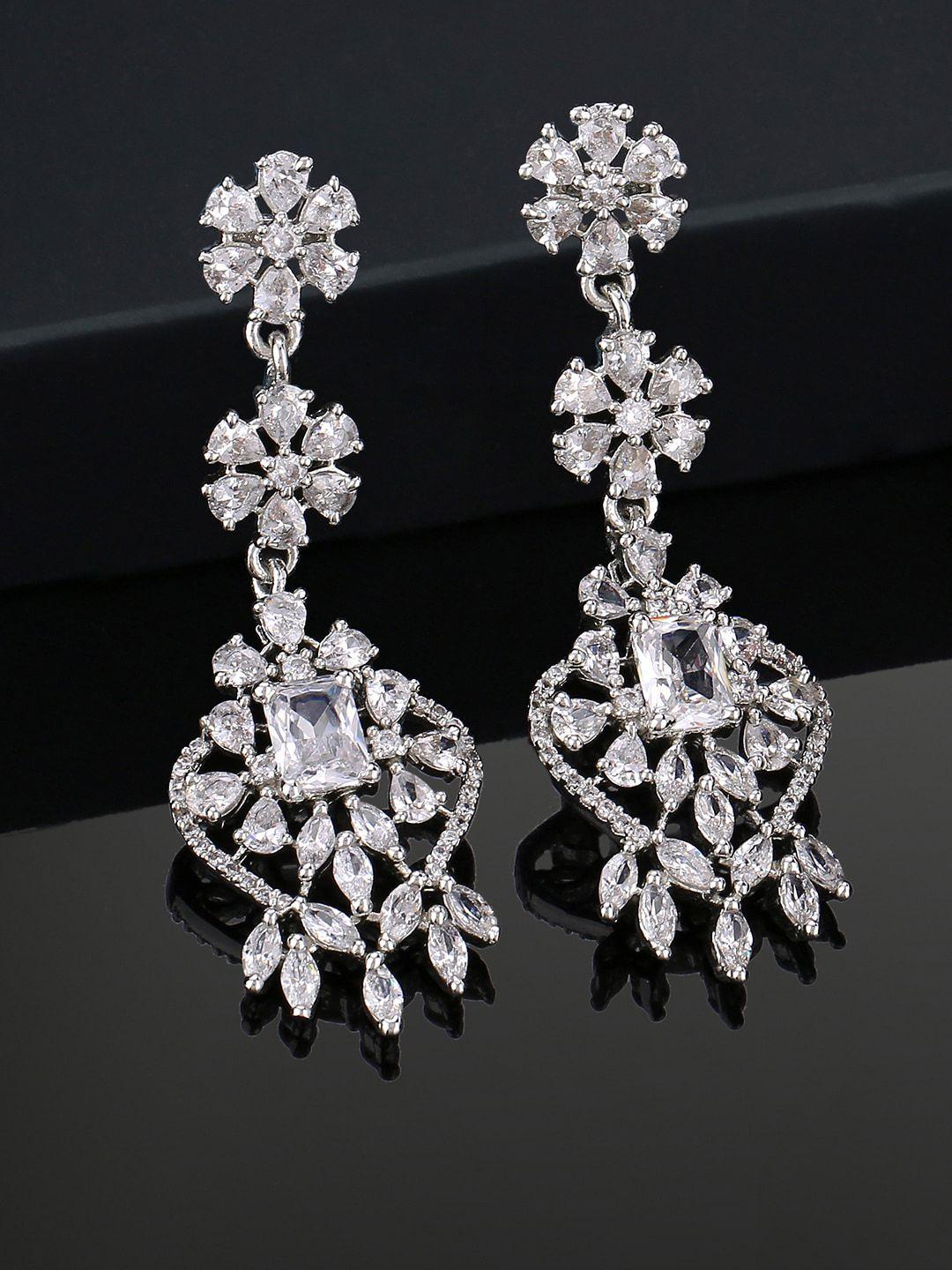 estele rhodium plated floral drop earrings