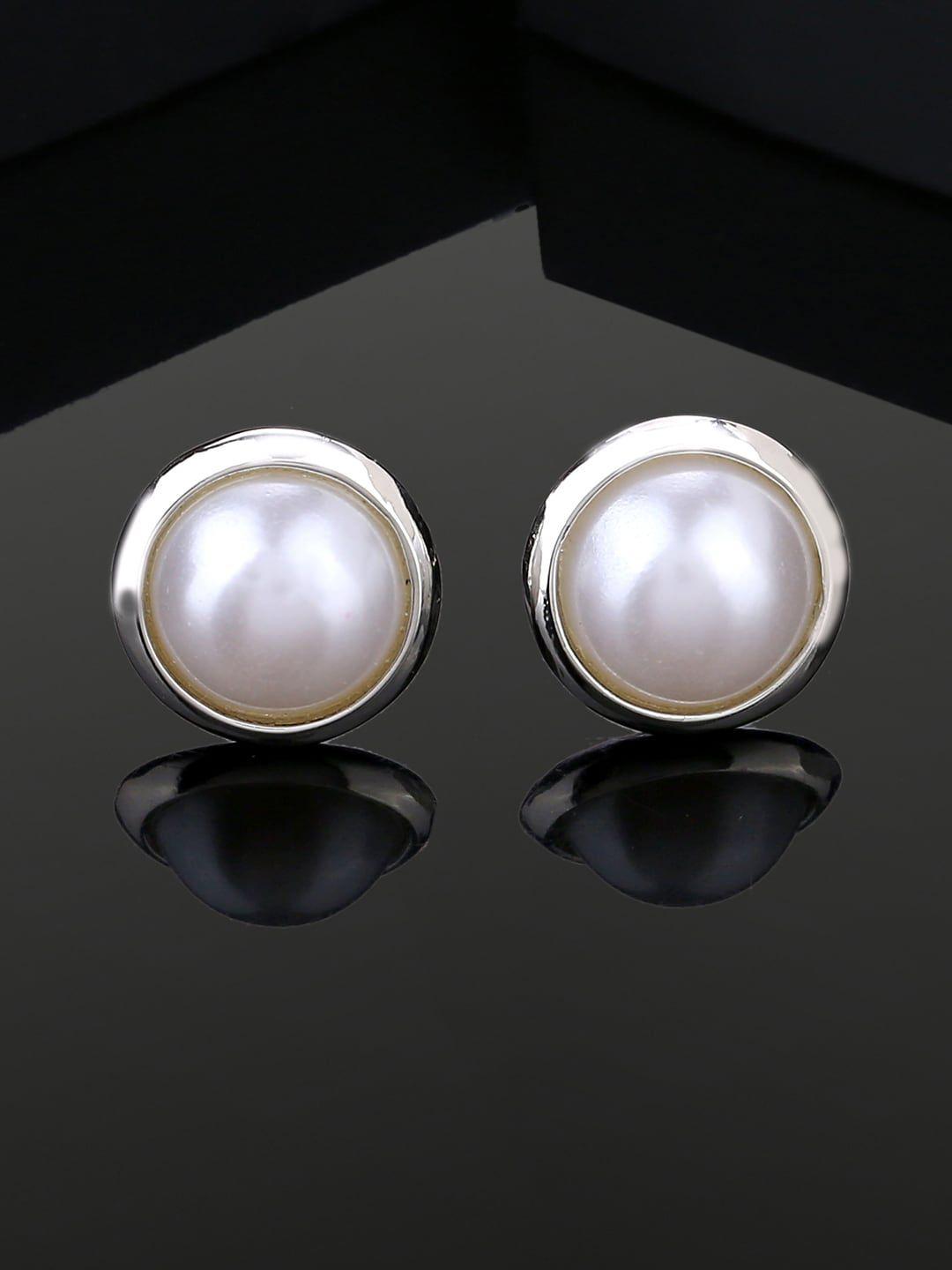 estele rhodium plated pearls circular stud earrings