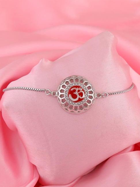 estele rhodium-plated red enamel om bracelet with crystals for women