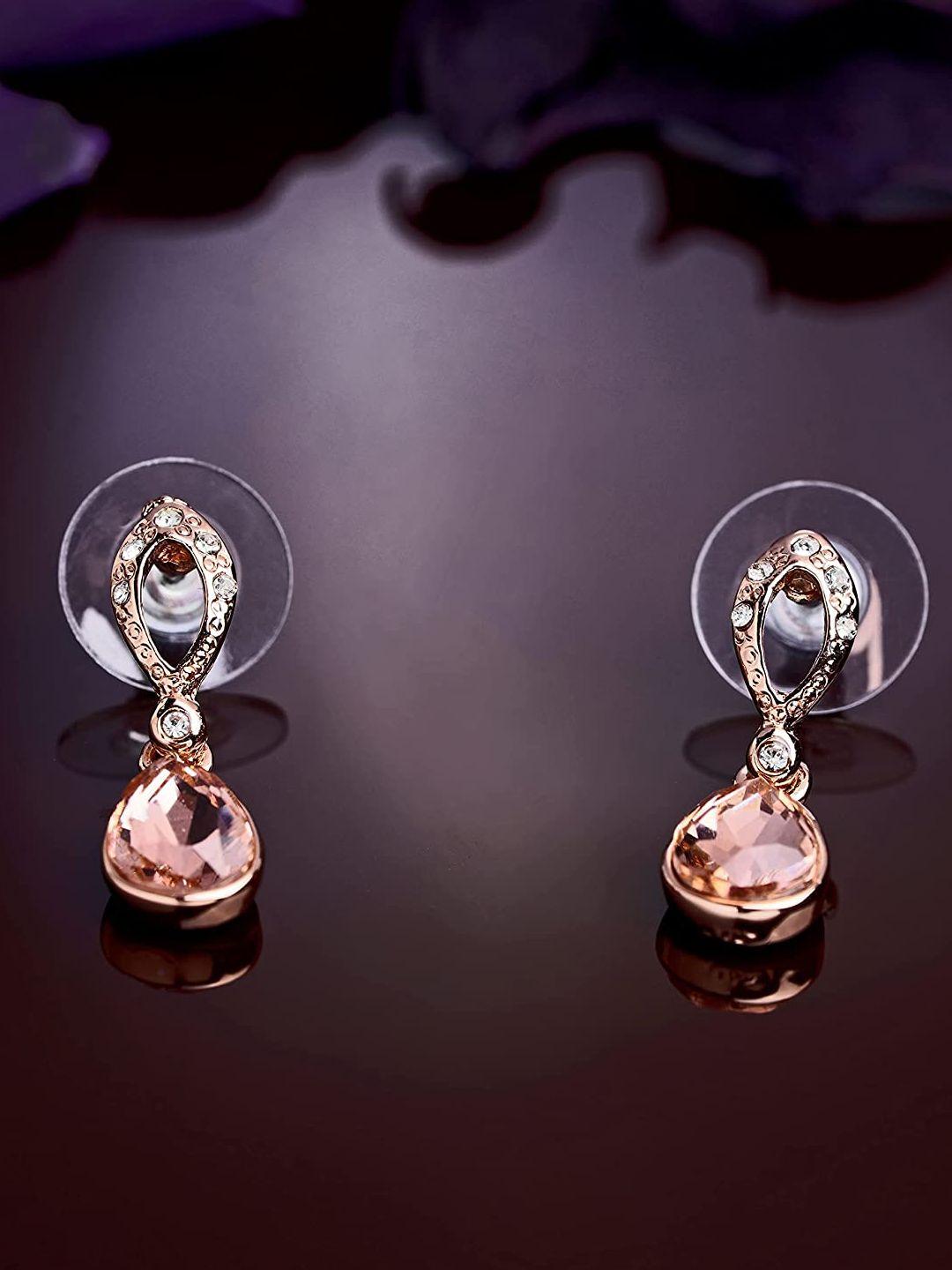 estele rose gold & brown teardrop shaped drop earrings