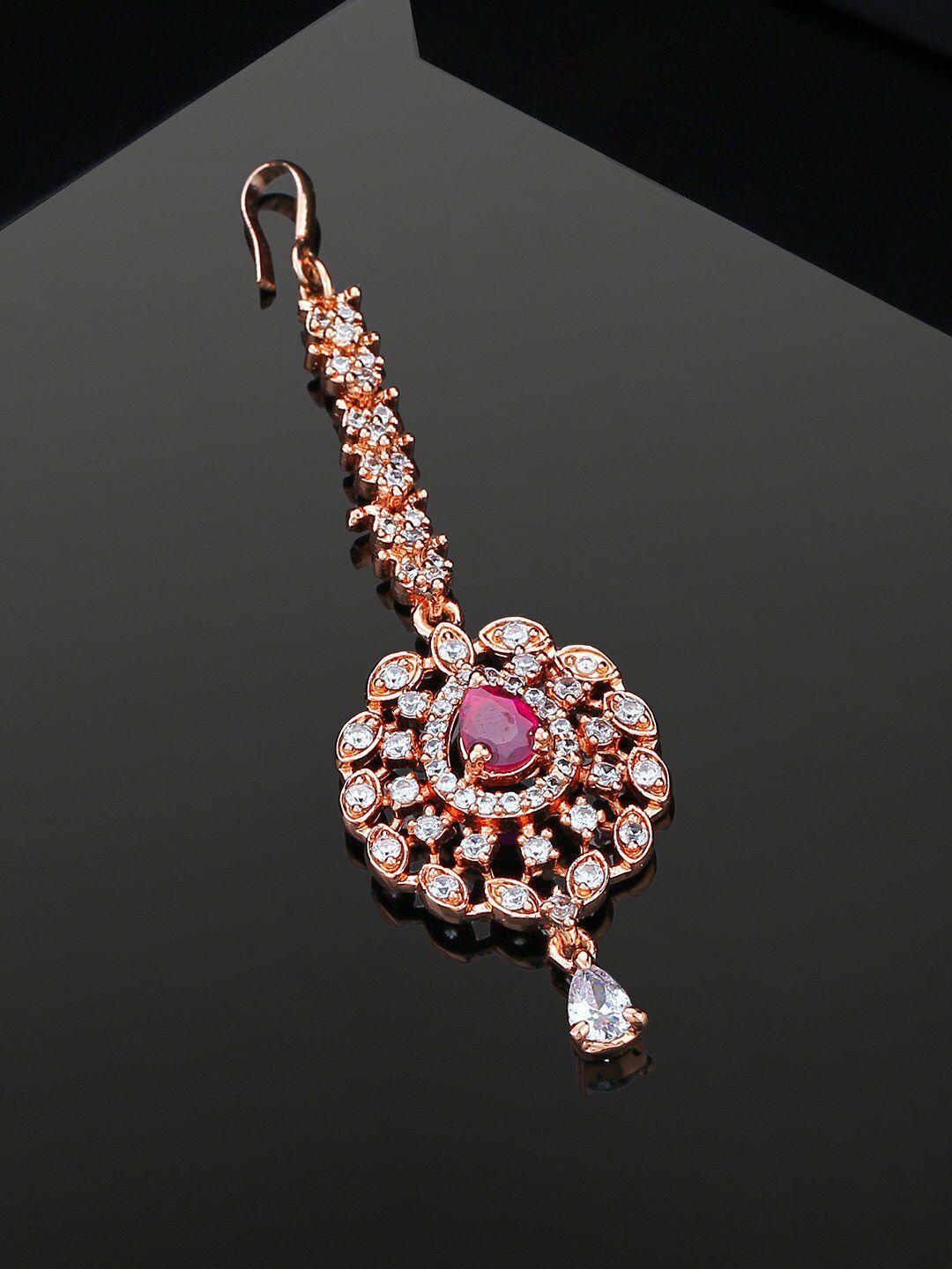 estele rose gold-plated american diamond-studded  maang tikka