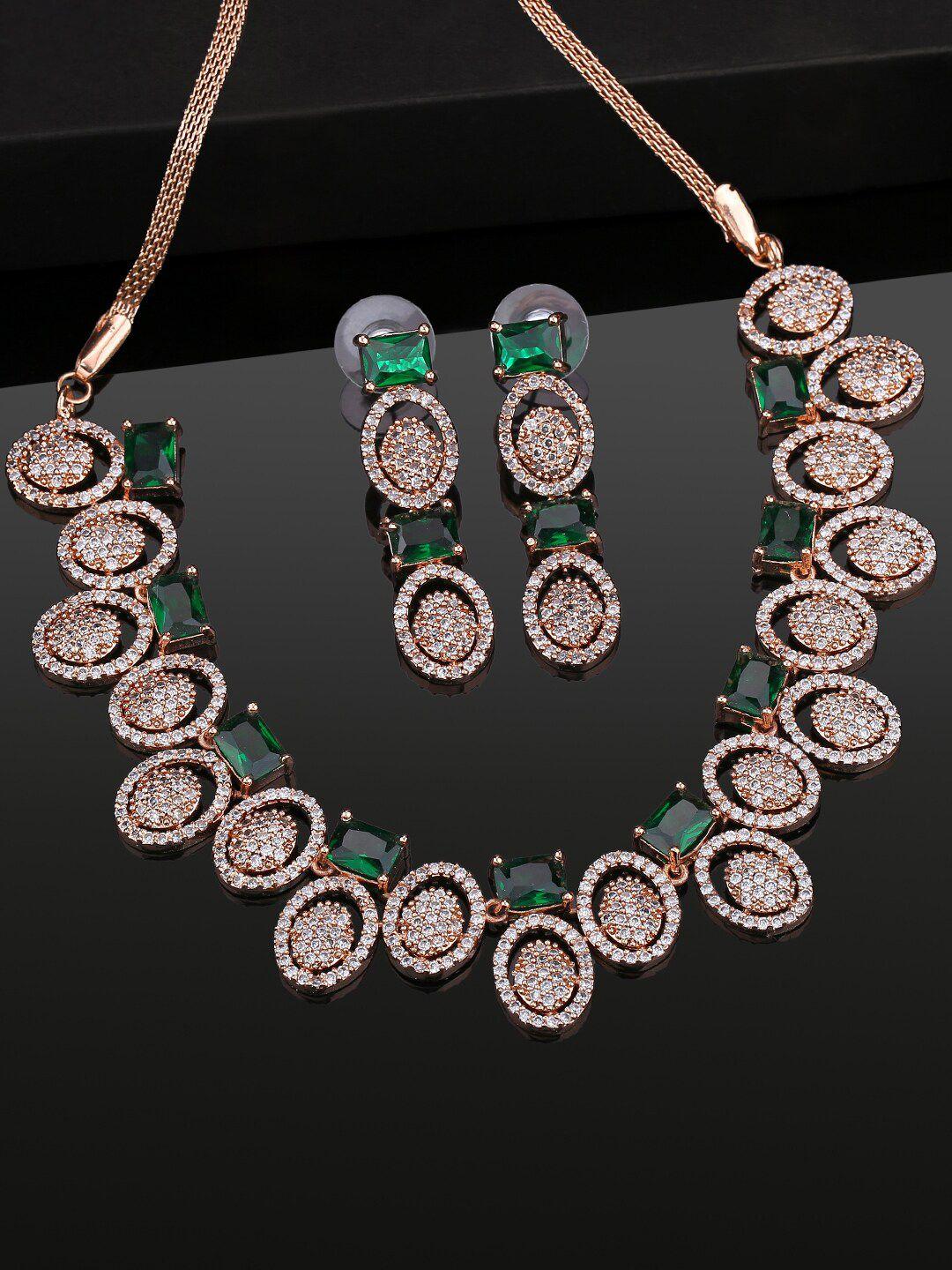 estele rose-gold plated circlet cz studded & crystals jewellery set