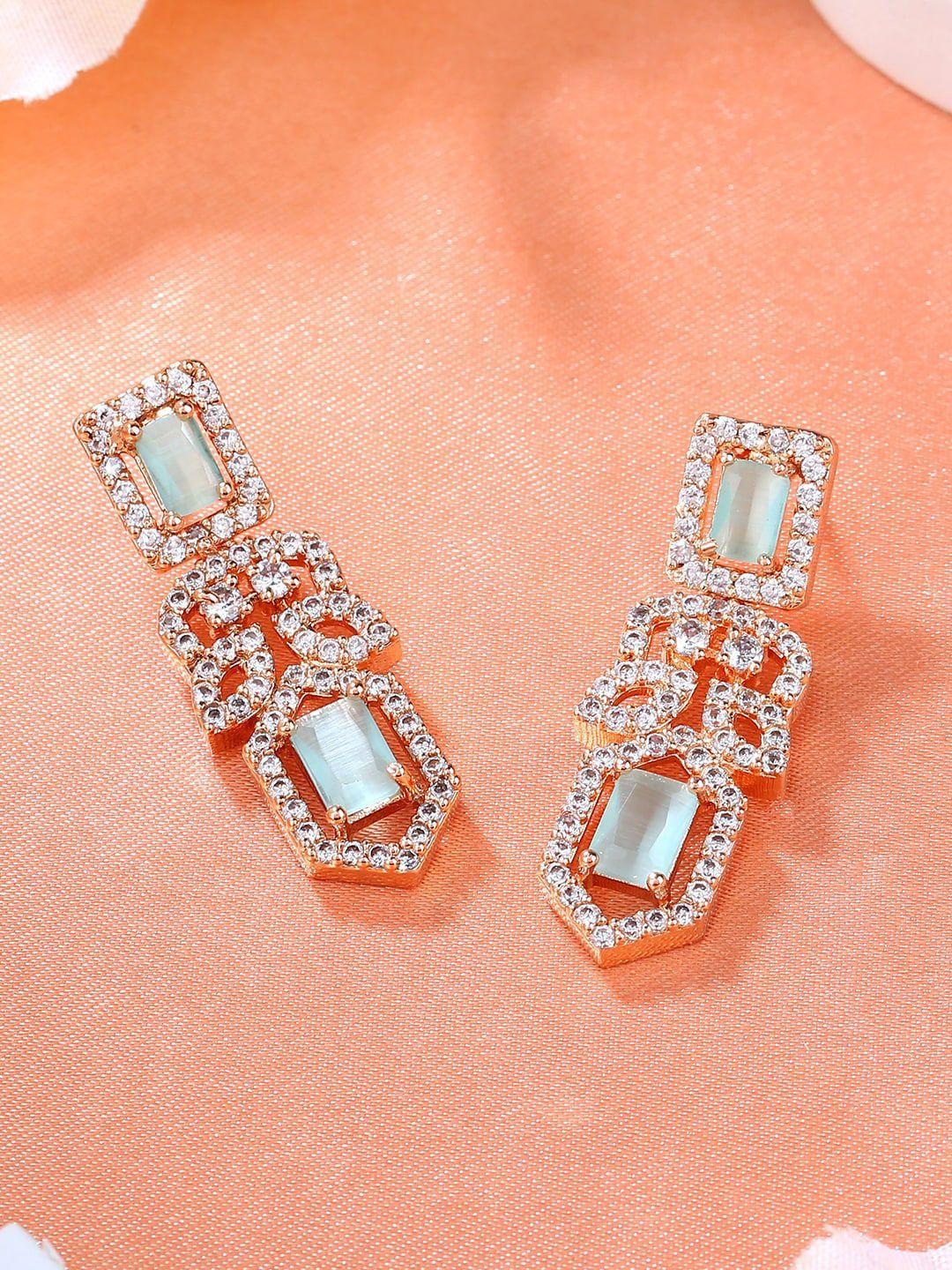 estele rose gold plated cubic zirconia studded drop earrings