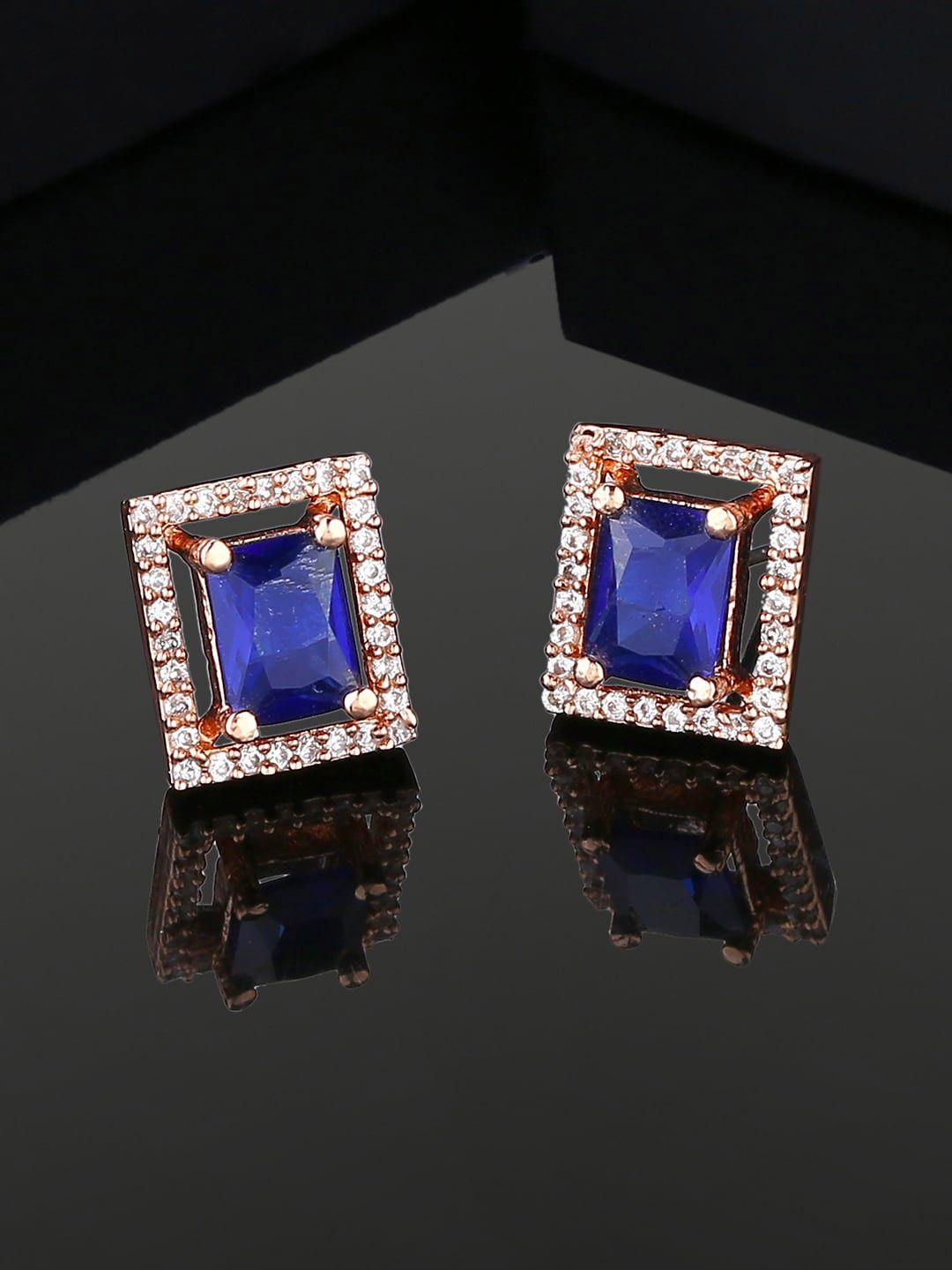 estele rose gold plated cubic zirconia studded square studs earrings