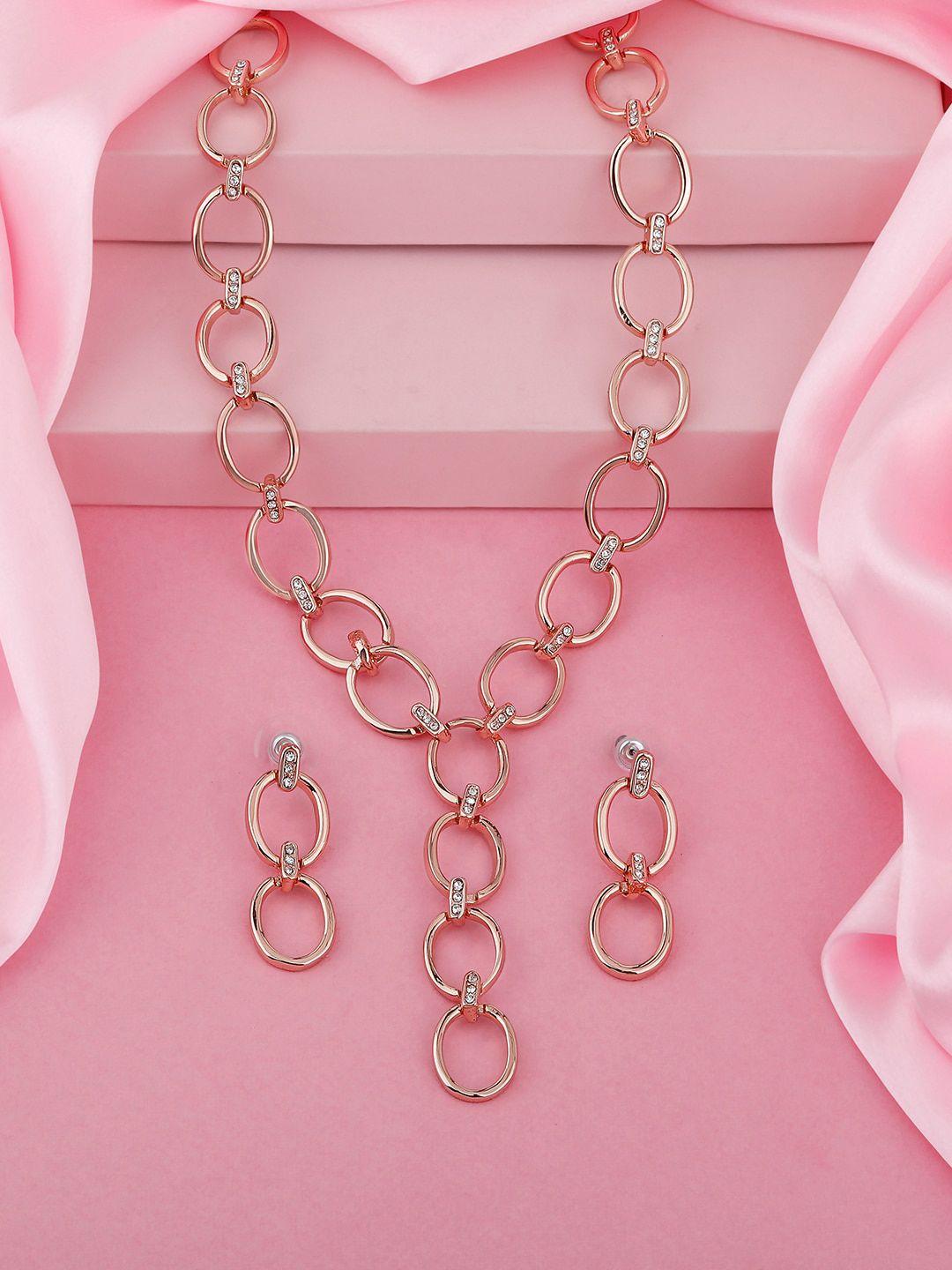estele rose gold plated cz studded elliptical shaped necklace set