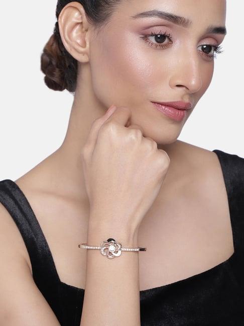 estele rose gold-plated flower bracelet with black & white enamel for women