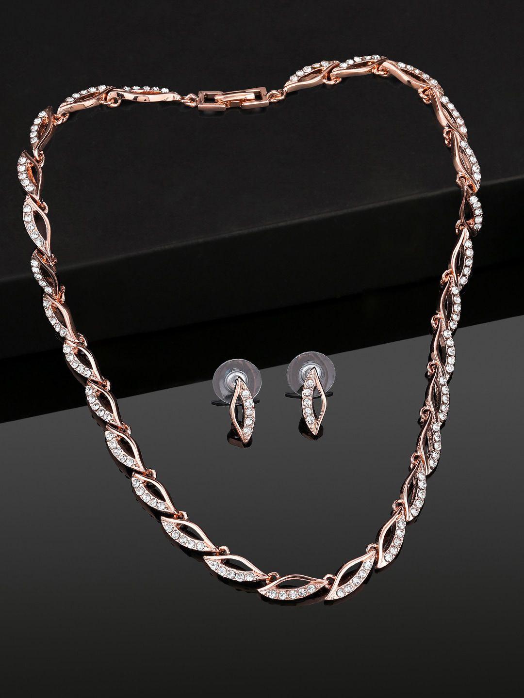 estele rose-gold plated leaf crystals jewellery set