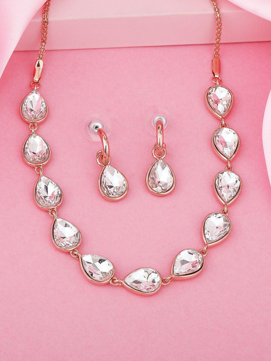 estele rose gold-plated sparkling drop designer cz studded necklace set