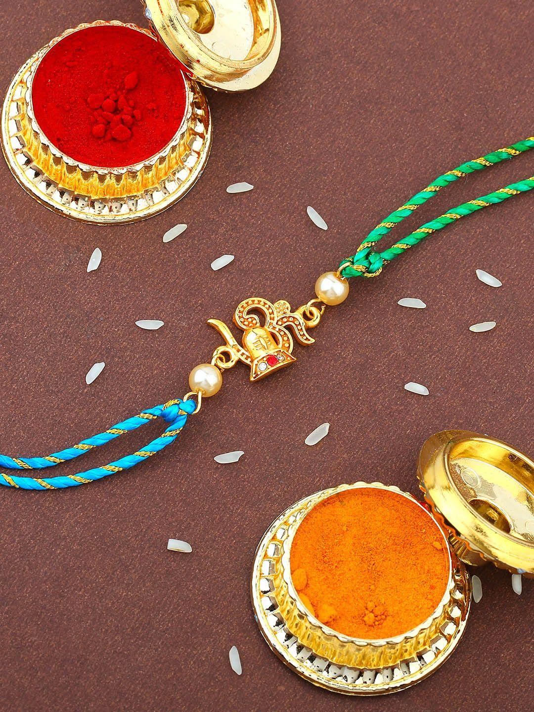 estele set of 2 om charm & stone-studded rakhis