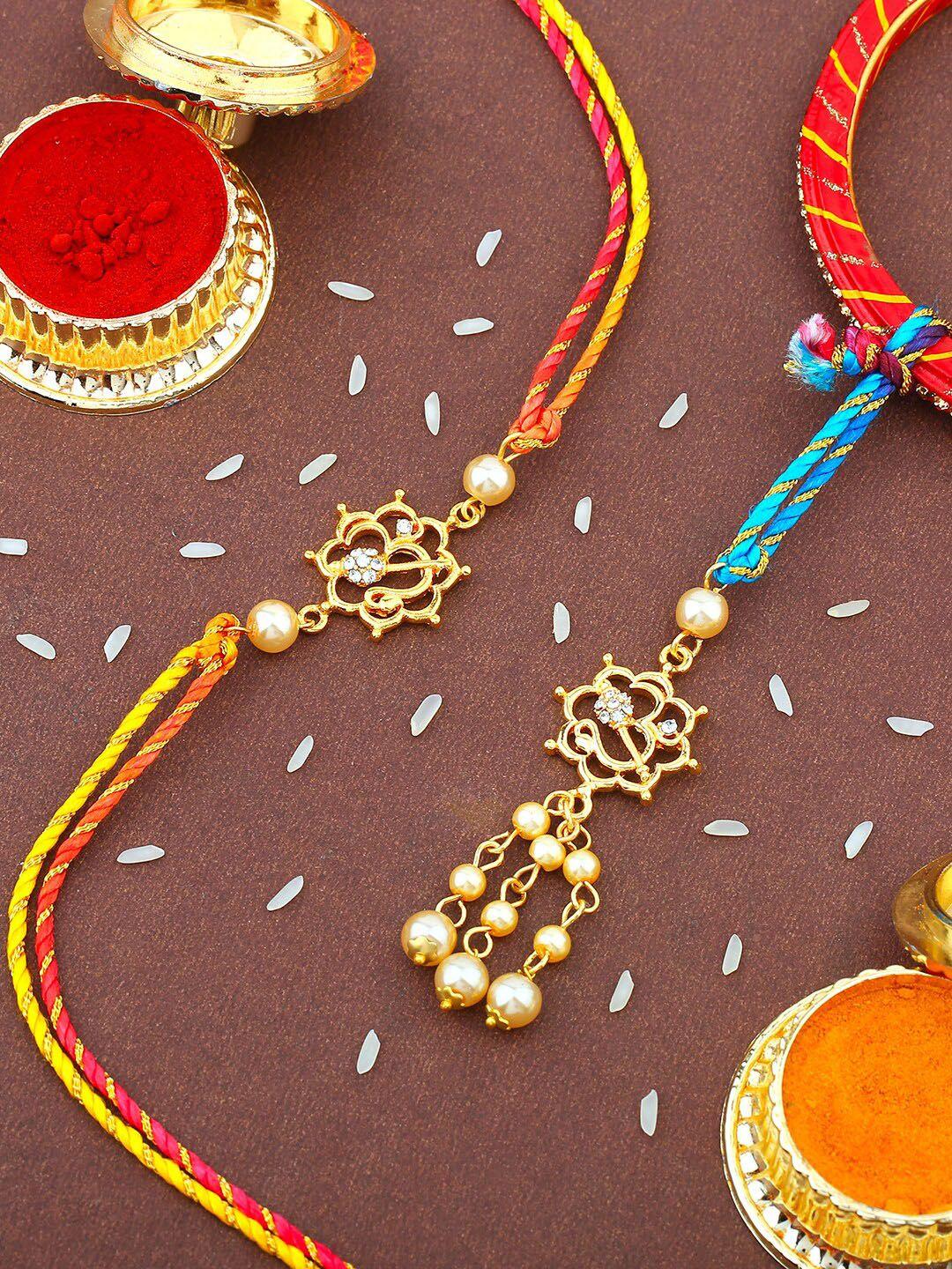 estele set of 2 om charm & stone-studded rakhis