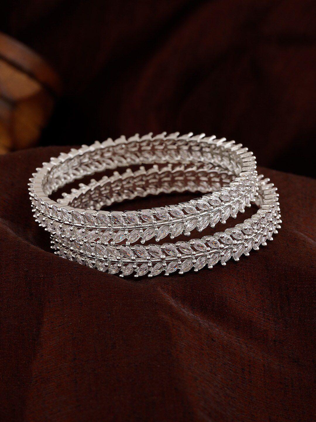 estele set of 2 rhodium-plated ad-studded bangles