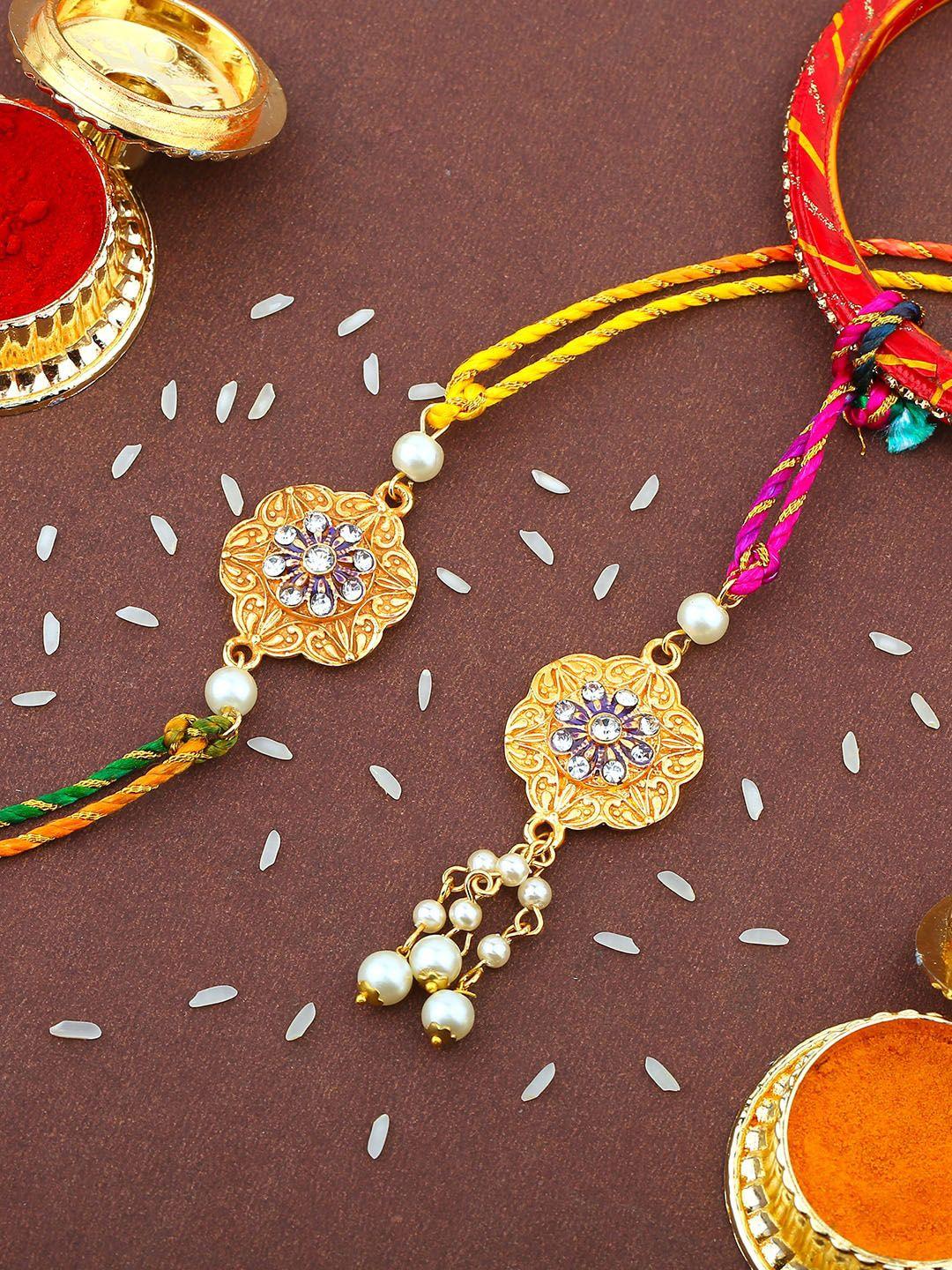 estele set of 2 stone-studded rakhis with roli chawal