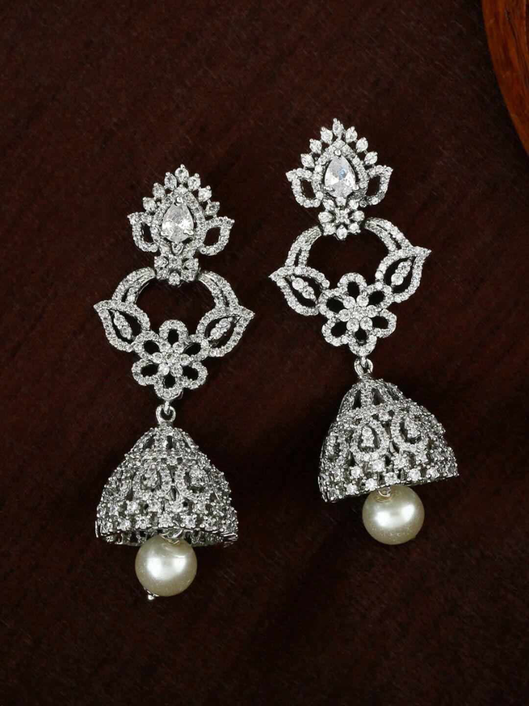 estele silver-plated cubic zirconia floral jhumkas earrings