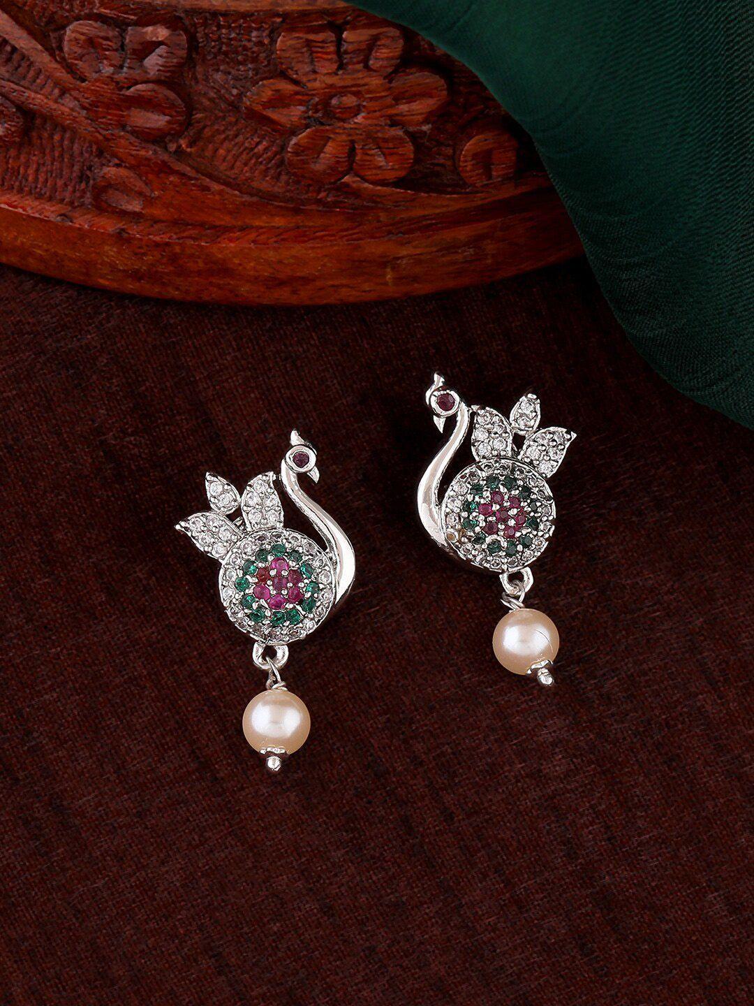 estele silver-plated peacock shaped drop earrings