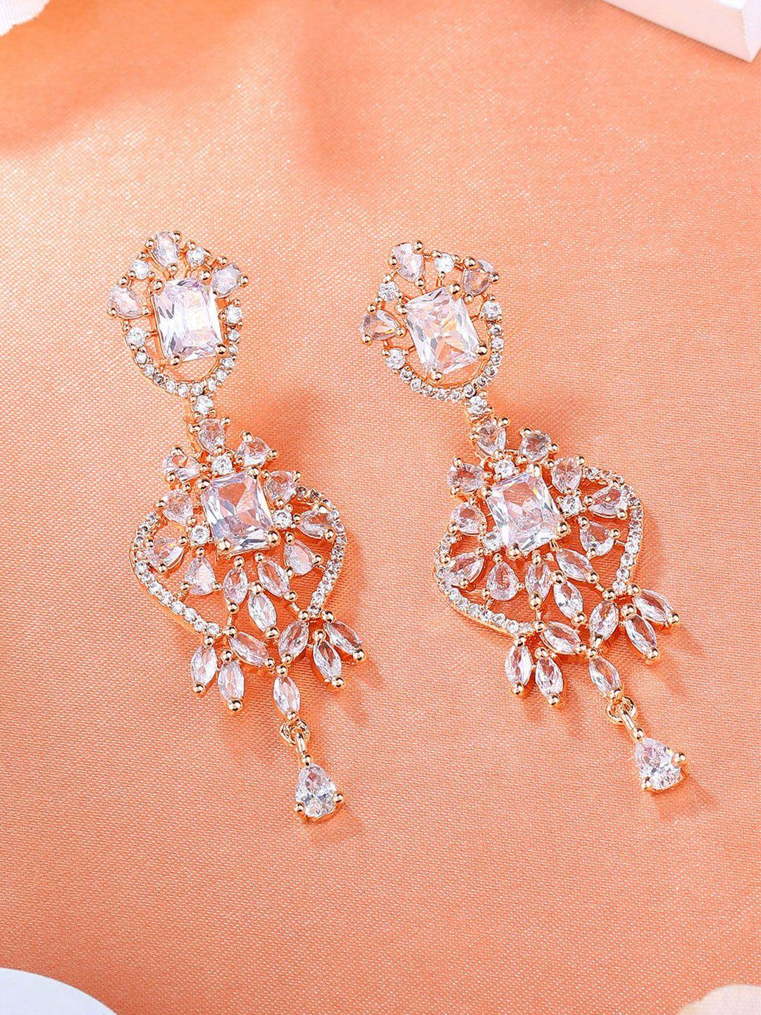 estele white rose gold plated cubic zirconia studded drop earrings