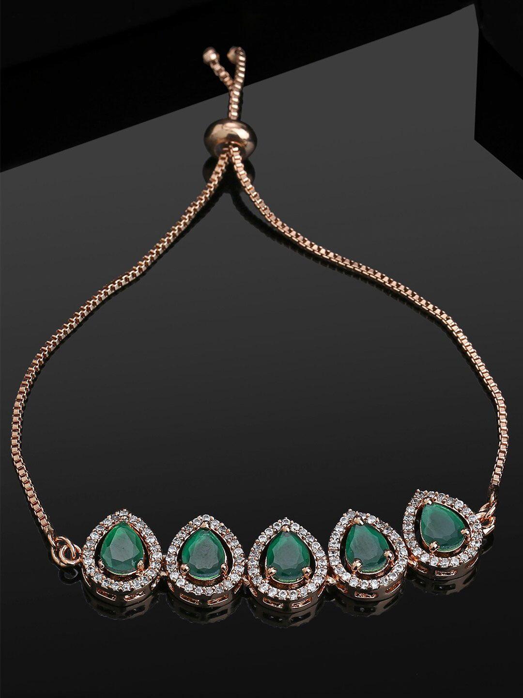 estele women brass cubic zirconia rose gold-plated link bracelet