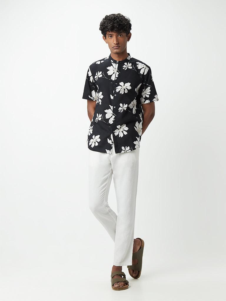 eta black floral print resort-fit shirt