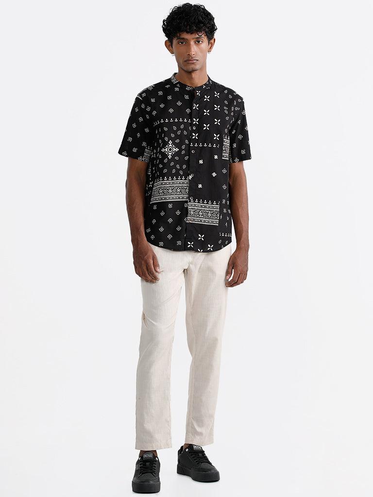 eta black printed resort fit shirt