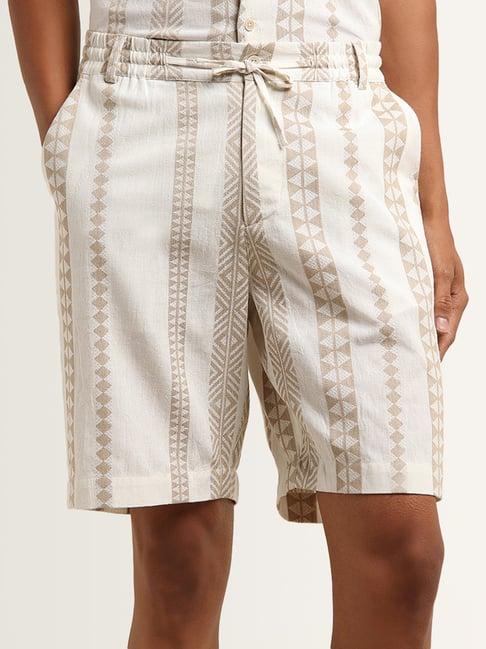 eta by westside beige geometric printed relaxed fit mid rise shorts