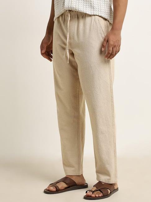 eta by westside beige textured relaxed-fit mid-rise cotton chinos