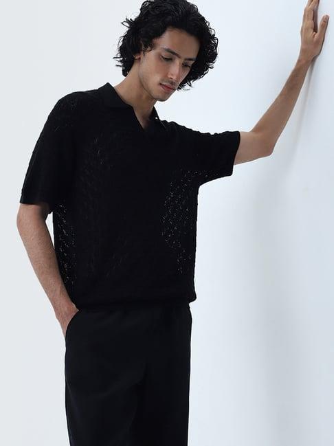 eta by westside black knitted slim-fit cotton t-shirt