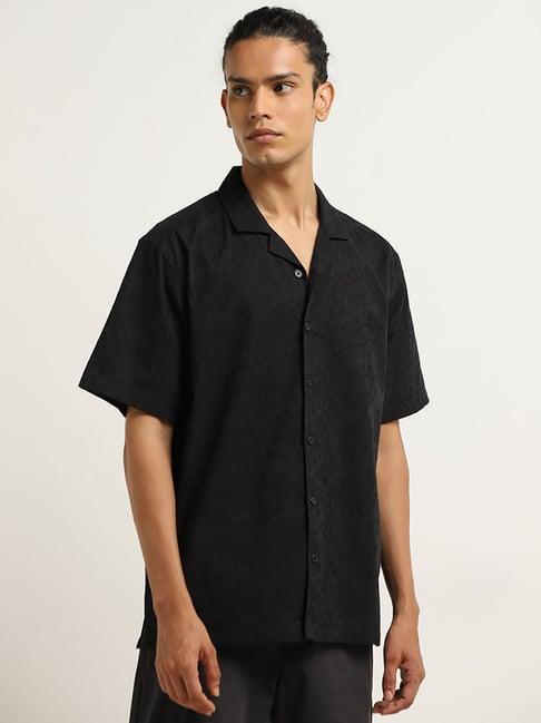 eta by westside black paisley embroidered relaxed-fit cotton shirt