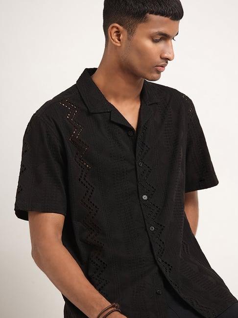 eta by westside black relaxed-fit schiffli shirt