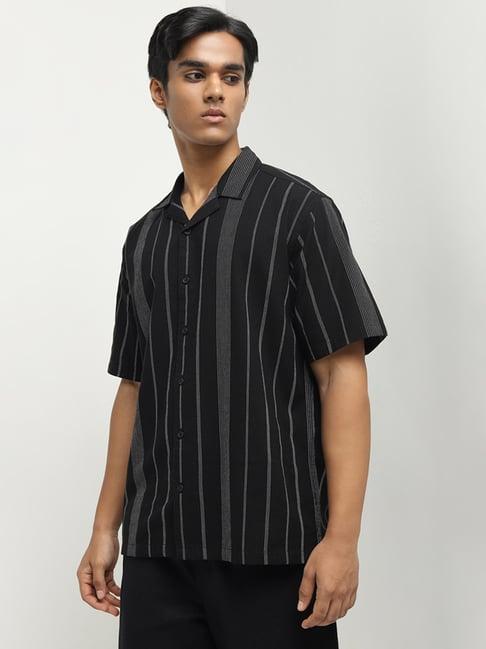 eta by westside black striped relaxed-fit cotton shirt