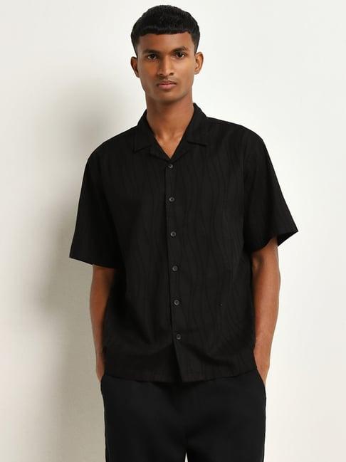 eta by westside black wave pattern relaxed-fit cotton blend shirt