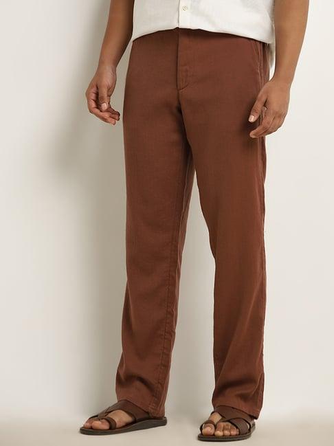 eta by westside brown mid-rise relaxed-fit cotton blend chinos