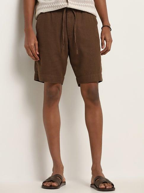 eta by westside brown relaxed fit mid-rise shorts