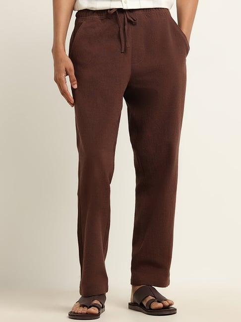 eta by westside brown self-patterned slim fit chinos