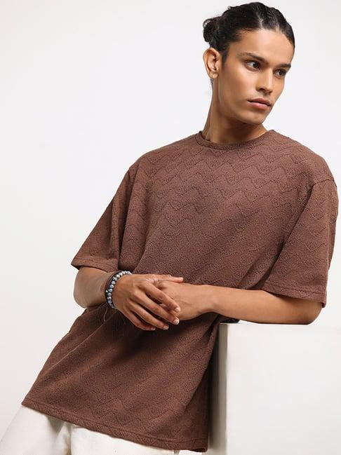 eta by westside brown textured relaxed fit t-shirt