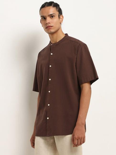 eta by westside dark brown slim-fit cotton shirt