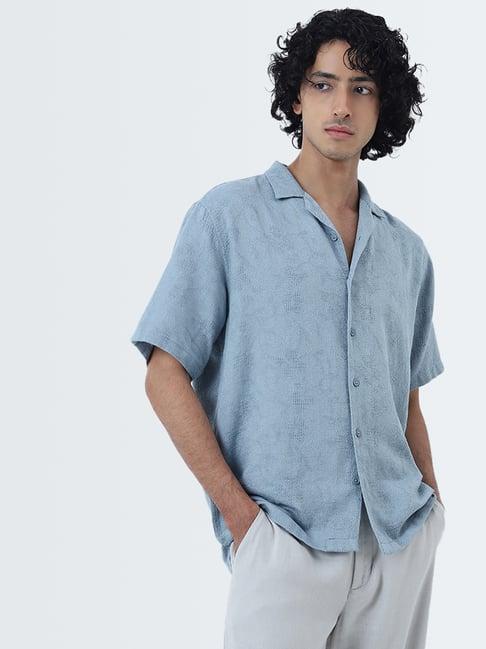 eta by westside dusty blue textured relaxed-fit cotton shirt