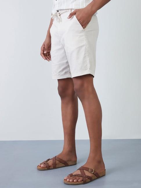 eta by westside ecru self-patterned slim-fit shorts