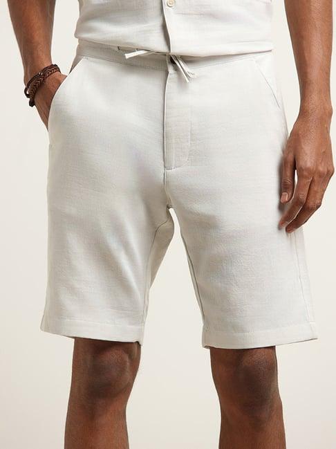 eta by westside grey solid mid rise slim fit shorts