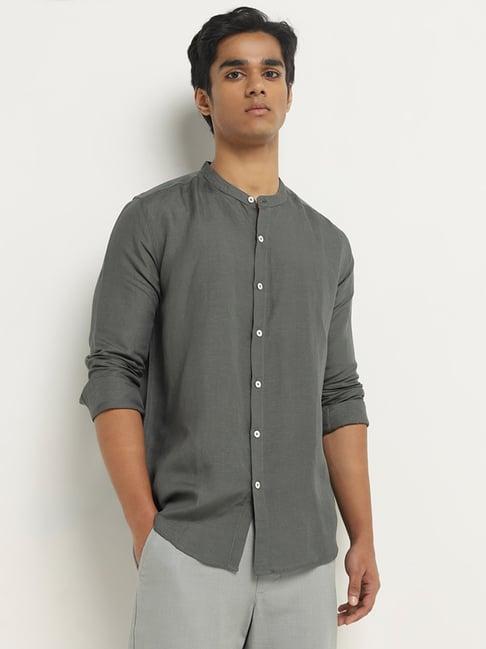 eta by westside grey solid resort-fit cotton shirt