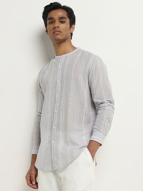 eta by westside grey striped resort-fit cotton shirt