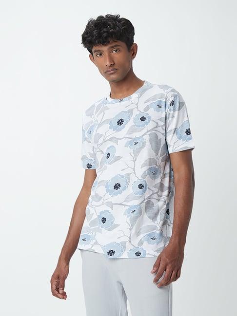 eta by westside light blue floral print slim-fit t-shirt