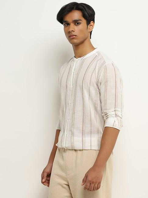 eta by westside light taupe striped resort-fit cotton shirt