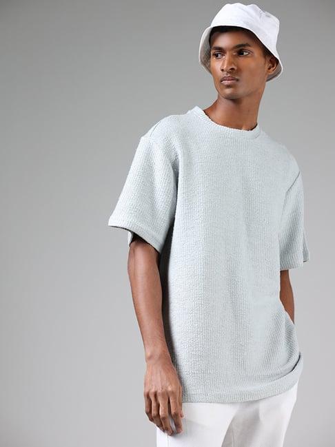 eta by westside light teal self-textured relaxed fit t-shirt