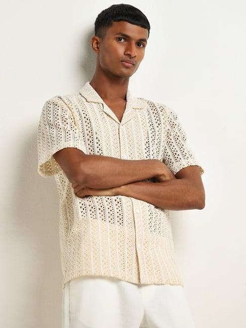 eta by westside light yellow knit-textured relaxed-fit shirt