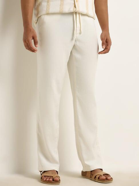 eta by westside off-white mid-rise relaxed-fit cotton blend chinos