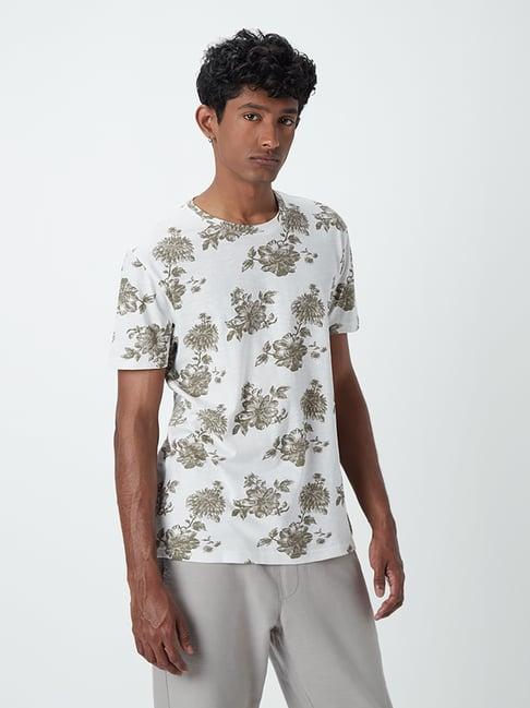 eta by westside taupe floral-printed slim-fit t-shirt