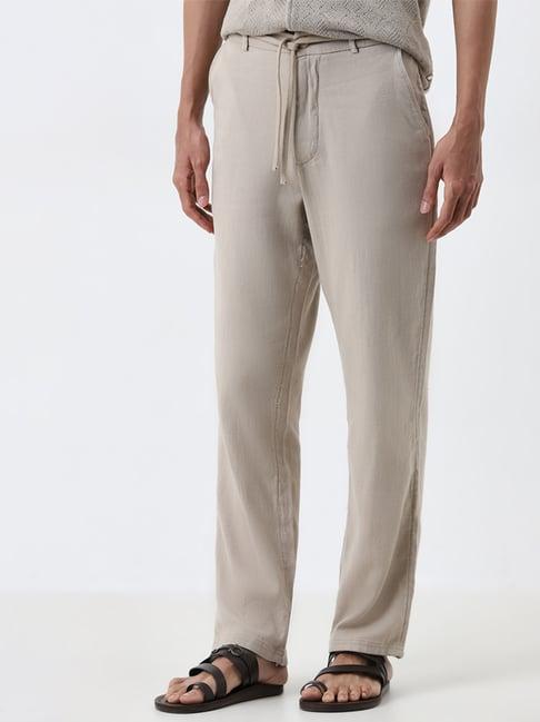 eta by westside taupe mid-rise relaxed-fit cotton blend chinos