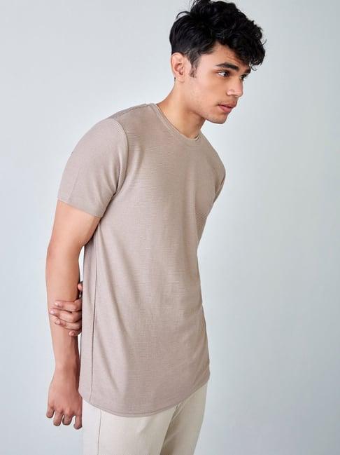 eta by westside taupe self-textured slim fit t-shirt