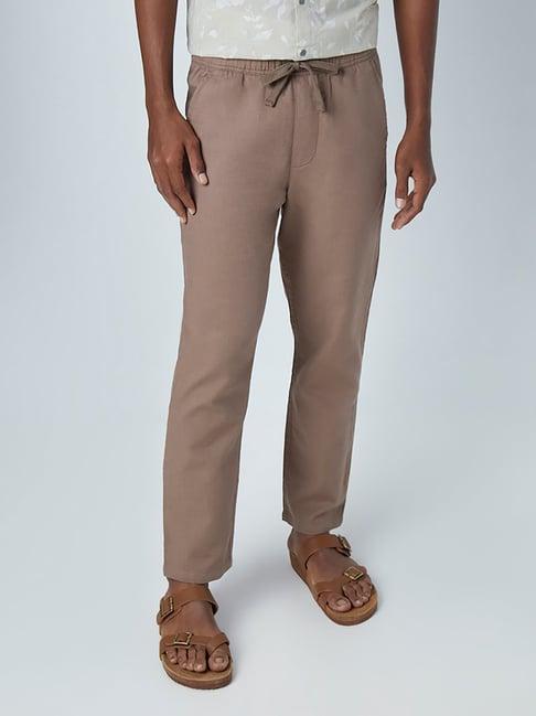 eta by westside taupe slim-fit pure cotton chinos