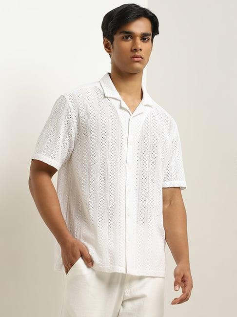 eta by westside white crochet design relaxed-fit cotton shirt