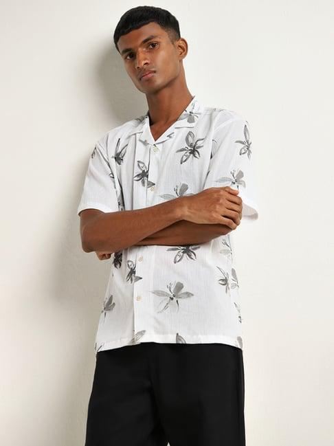 eta by westside white floral pattern relaxed-fit cotton shirt